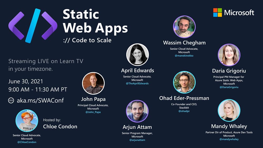 ChloeCondon's tweet photo. I'm hosting #SWAConf live now! ππΌββοΈ Come learn along with me this morning as we hear from some @microsoft experts about the latest and greatest #Azure Static Web Apps! πΎ https://t.co/6ilbDsdH0h https://t.co/rI9mqGaomr