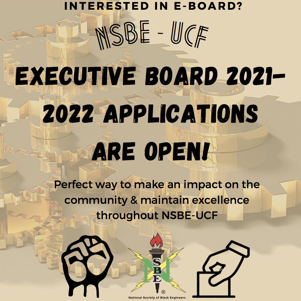 NSBEUCF's tweet photo. ATTN: NSBE E-Board Applications for a few positions are open! 

Don’t miss this opportunity to develop more leadership skills by joining us. 

Application link in bio! https://t.co/56x7RHOPVF