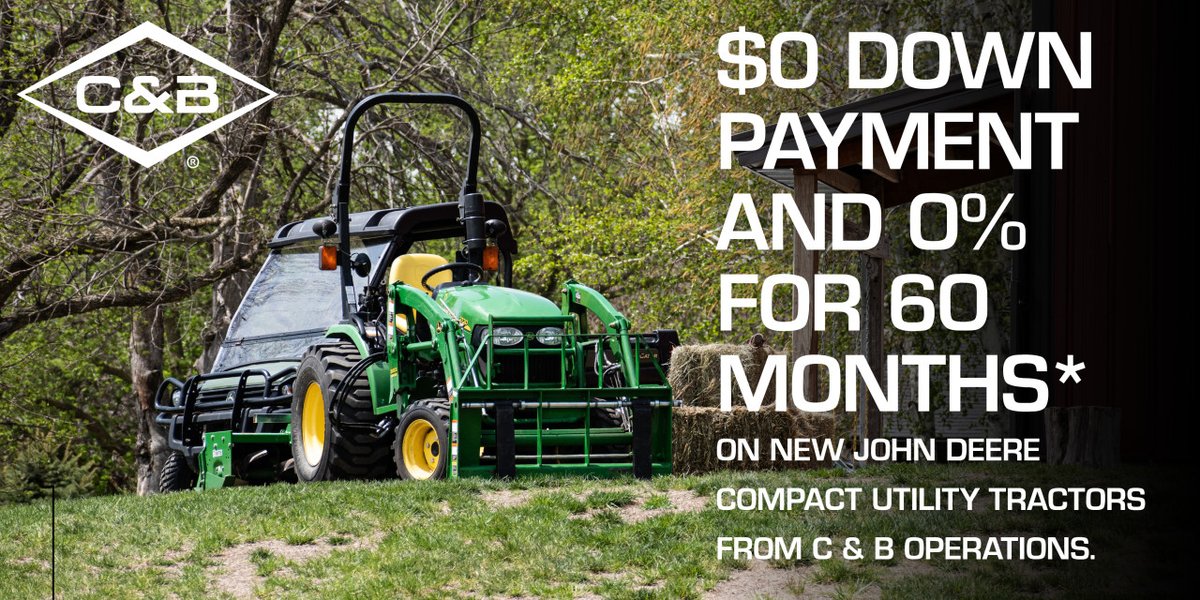 candboperations's tweet photo. Need a new Compact Utility Tractor? C & B Operations has you covered with our new $0 Down payment for 0% Interest for 60 months* deal! Click the link below to learn more!
https://t.co/TQKzWFp5RD
#RealTractorsAreGreen #RTAG #PowerofCandB #CandBOperations https://t.co/oyWOwa4Vg0