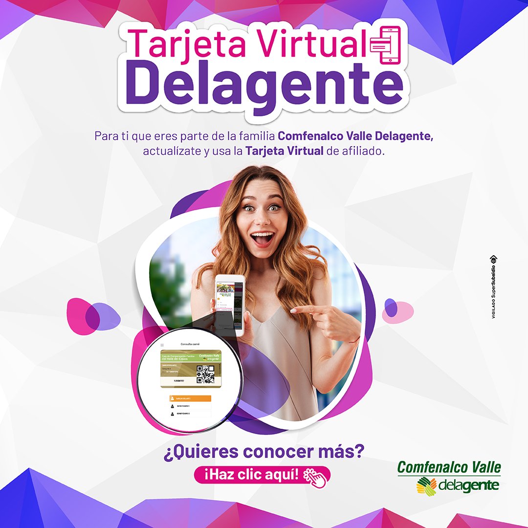 comfenalcovalle's tweet image. Identifícate como afiliado de nuestra Caja de Compensación usando la Tarjeta Virtual Delagente. ¡Consúltala desde nuestra App y Sucursal Virtual! #Delagente #ComfenalcoValle #EstamosContigo #Bienestar
