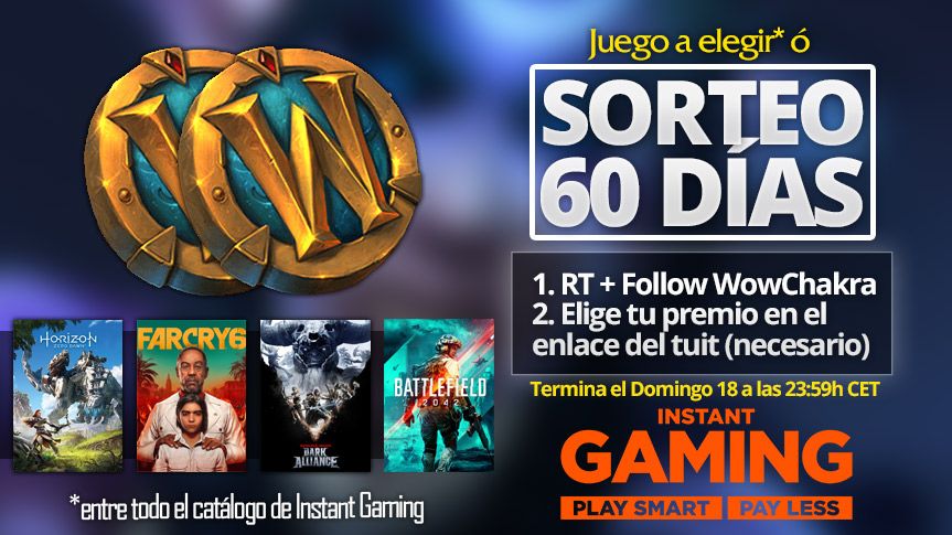 WowChakra's tweet photo. 🎁 SORTEO JUEGO A ELEGIR O 60 DÍAS DE WOW 🎁

Participa fácilmente:
✅ RT+Follow
✅ Elige tu premio aquí https://t.co/RMzTYPeNsy (necesario para participar)

▶ Termina 18 Julio
▶ Patrocinado por @InstantGamingES
▶ Leer Bases https://t.co/bGCjChFfGI https://t.co/DtQmzDXwJL