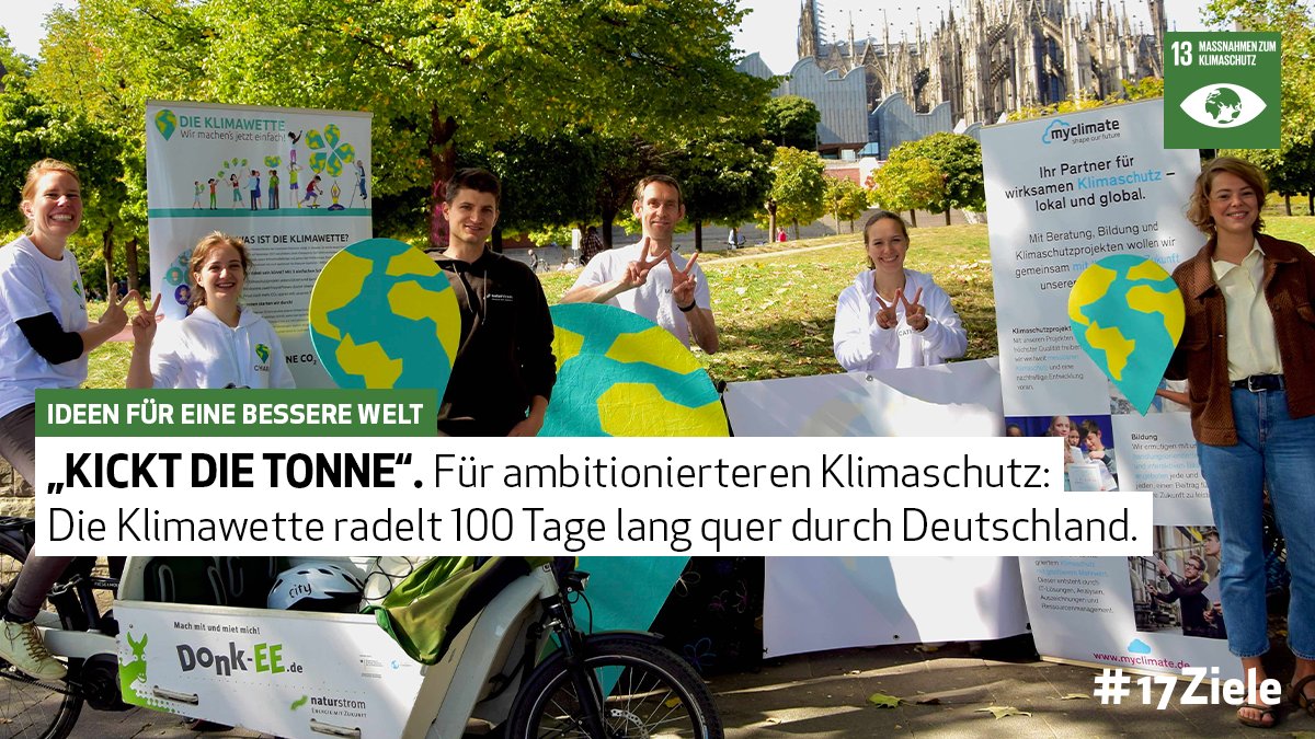 17Ziele's tweet image. Um Stimmen für einen gemeinsamen Appell an die #Weltklimakonferenz am 1.11. in Glasgow zu sammeln, radeln Aktivistinnen und Aktivisten von @dieklimawette mit Lastenrad und ner Tonne CO2 quer durch 🇩🇪 . TU DU's Sei dabei! ✌🏽 
l8r.it/kSyx #17Ziele #SoGeht1Komma5