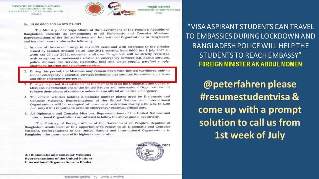 nokshal_11's tweet photo. Since our government has exempted student visa service from lockdown, now I would humbly request @GermanEmbassyBD and H.E. @peterfahren to continue the visa process in a speedy manner during the lockdown period.
#resumestudentvisa
@HeikoMaas 
@GermanyDiplo https://t.co/CqLYrBcgZ5
