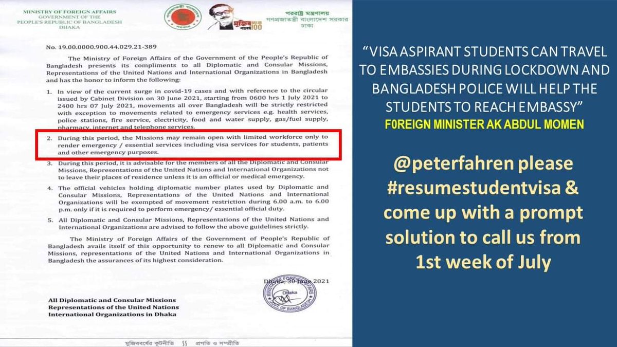 TalukderForhad1's tweet photo. Many thanks to @BDMOFA @AKAbdulMomen for realizing our urgency &amp; exempting student visa from lockdown. Now we look forward to @germanembassybd  
H.E. @peterfahren please #resumestudentvisa &amp; come up with a prompt solution to call us from 1st week of July @HeikoMaas @GermanyDiplo https://t.co/0puaSRQJfg