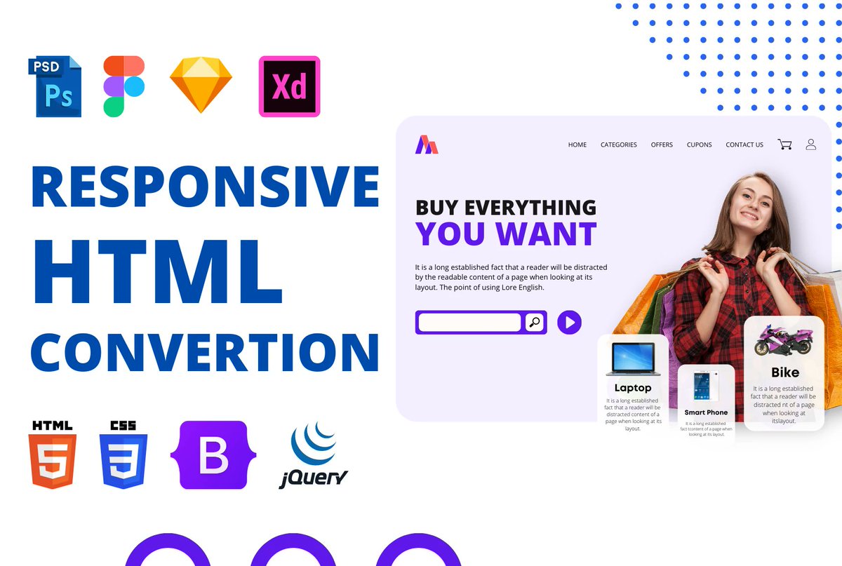 adeelwilds's tweet image. Are you looking to convert psd to html css, xd to html, sketch to html, figma, xcf, pdf or jpg to html using bootstrap 5 css framework? Get your project done by check out my service.😃  fiverr.com/s2/a0daf82762
.
.
.
.
#PSDtoHTMLservice #FigmaToHTMLservice