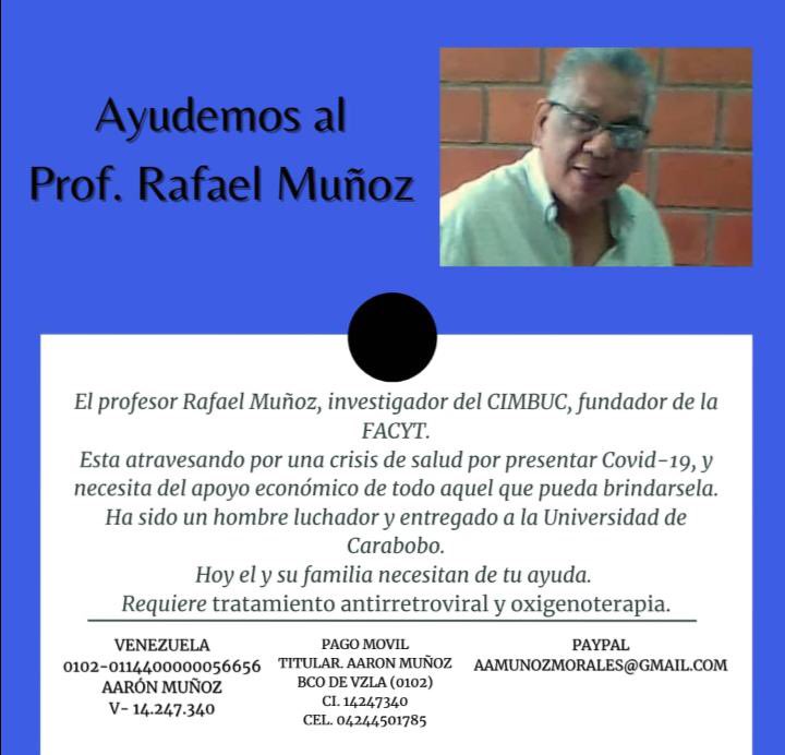 SOS 👉🏼 🆘 RT 👉🏼Dr Rafael Muñoz investigador jubilado activo <a href="/UCarabobo/">Universidad de Carabobo</a> necesita de nuestra ayuda ! La situación q vive la academia sin👉🏼SS, fondos de pensiones y sueldos miserables es conocida🥲ayudarnos con oraciones, donaciones mucha/poca nuestra única opción!🆘Dios multiplique