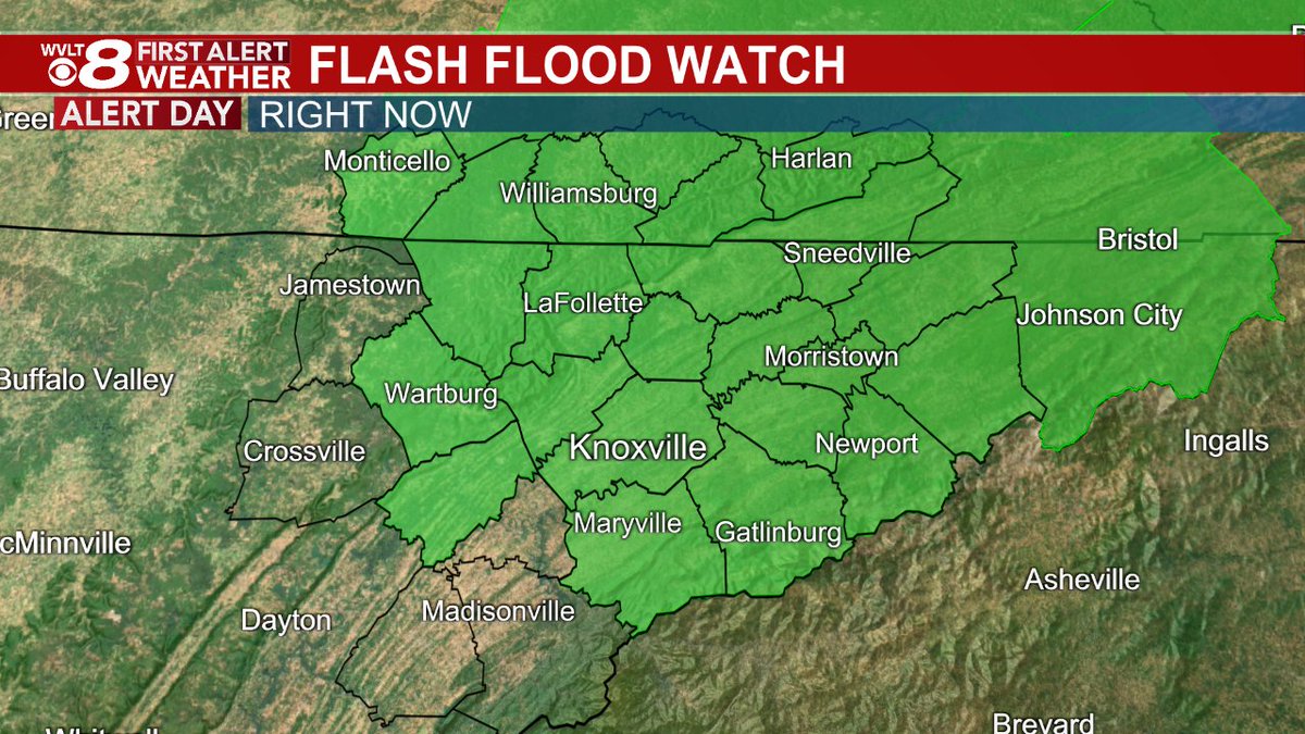 WVLTWeather's tweet photo. The National Weather Service issued a Flash Flood Watch.  More info: https://t.co/FsqrI4qgcR and in the @WVLT First Alert Weather app. https://t.co/pnEynL9wMw