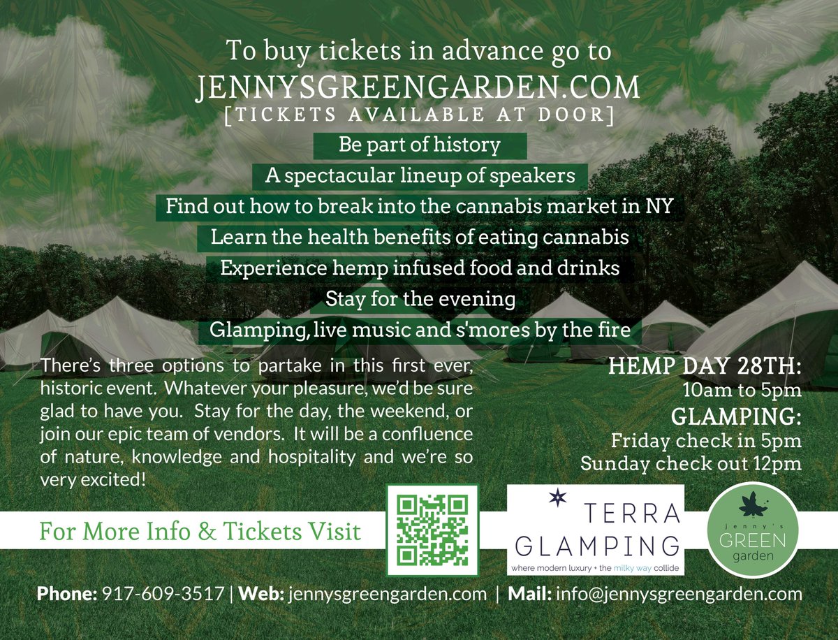 FIRST EVER HUDSON VALLEY HEMP DAY!
Join the festivities and see our Supercritical Fluid Processor in action!
August 27th – 29th, 2021
417 Sharptown Road
Stuyvesant, NY
jennysgreengarden.com
info@jennysgreengarden.com