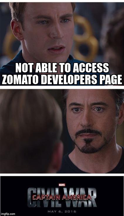 overflow_meme's tweet image. Not able to access Zomato developers page stackoverflow.com/questions/6646… #api #zomatoapi #nodejs