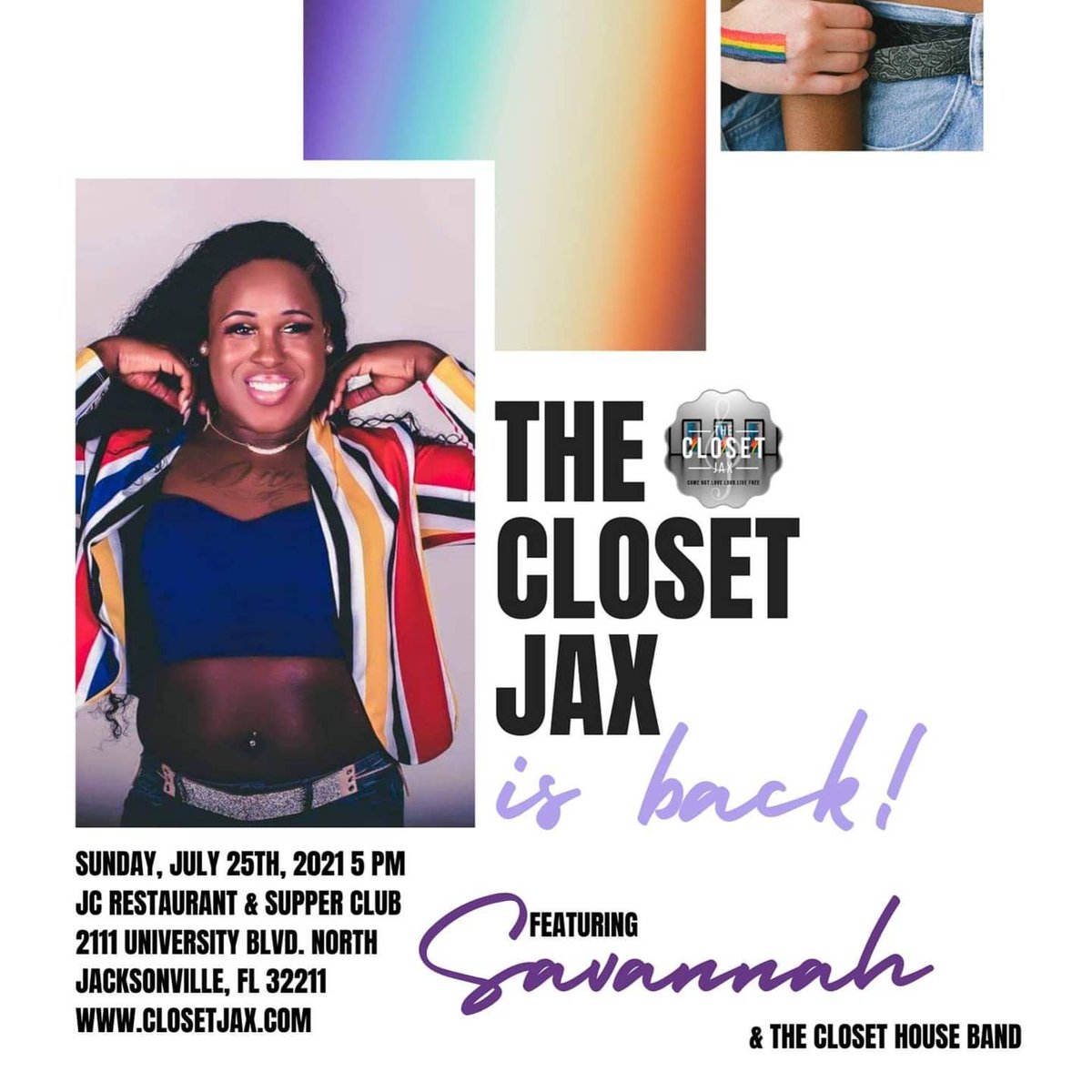 ClosetJax's tweet photo. The lineup for Sunday, July 25th just got DOPER! 
- DJ Dutchess Spinning
- Featuring Savannah &amp; The Closet Jax House Band 
- Poetess, Artist, Entrepreneur May Reign from Miami, FL 
- Dancer and Choreographer, Dion Pratt Jr. 
Link in bio! https://t.co/MKhabhQiww