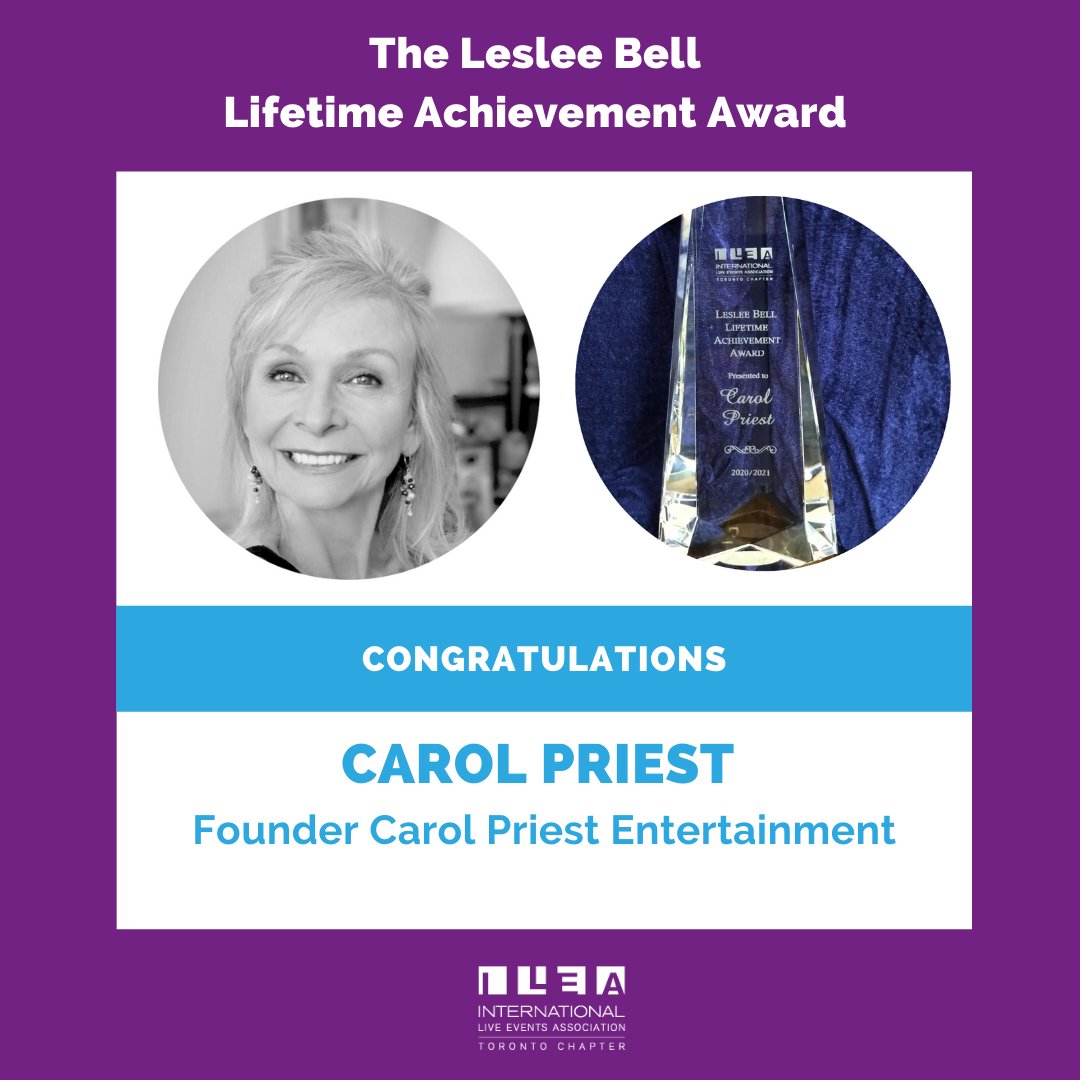 Congrats to Carol Priest on receiving the Leslee Bell Lifetime Achievement Award! Carol has been a supporter, friend &amp; cheerleader of ILEA Toronto for many years.