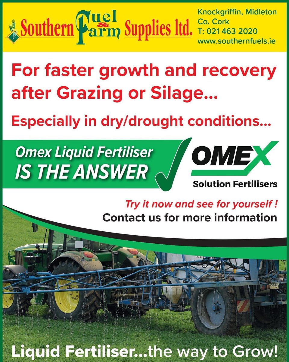 💦 Liquid Fertiliser 💦
ℹ️ For faster growth and recovery after silage or grazing especially in drought conditions, <a href="/OMEXCompanies/">OMEX</a> OMEX liquid fertiliser is the answer ✅
For more information on how 💦 liquid 💦 fertiliser can benefit your farm 📞 Laura on 087-9713419