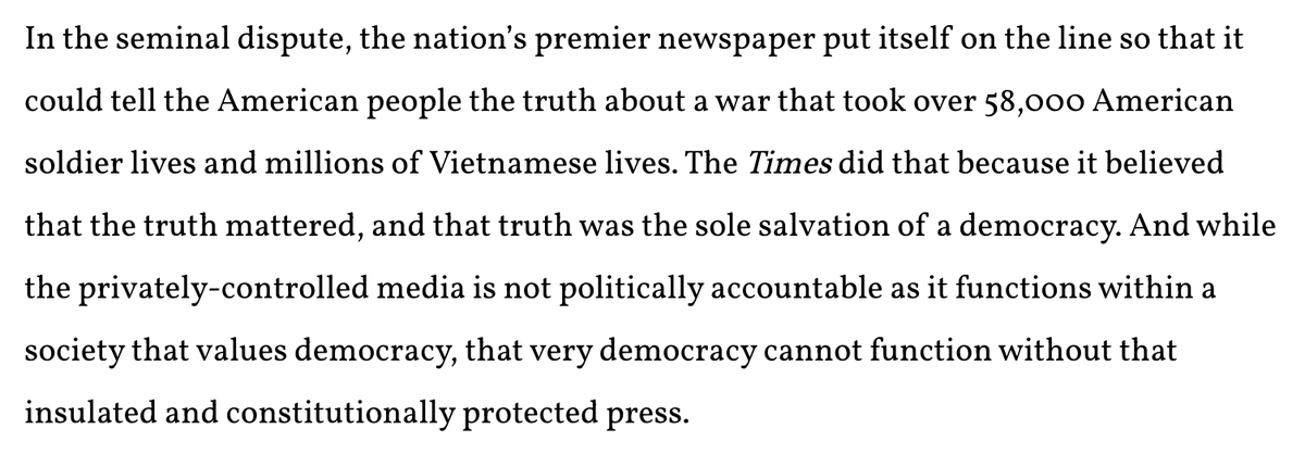 The best hour I spent in law school was in Prof. Rudenstine's 1A class on the Pentagon Papers. Today marks 50 years from the SCOTUS decision.

This <a href="/FirstAmendWatch/">First Amendment Watch</a> article is superb; so is the per curiam opinion. If you're a law nerd, read both. <a href="/CardozoLaw/">Cardozo School of Law</a> is lucky to have him.