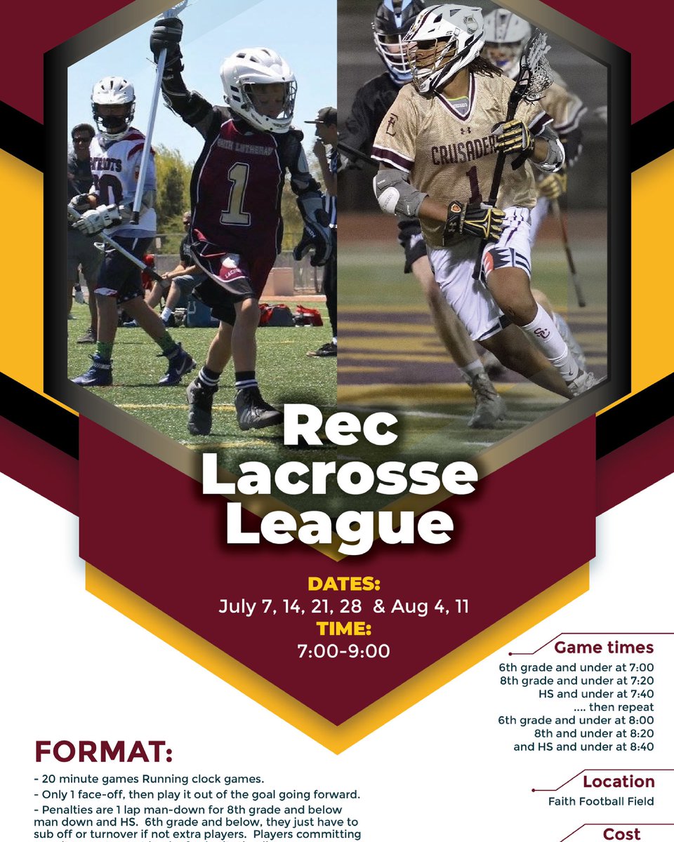 One week out from our first REC LEAGUE session.  This is for 1-12 grade boys interested in playing lacrosse and having fun on Wednesday nights this summer! DM Us for more information!