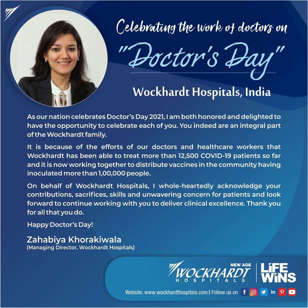 WockhardtHosp's tweet photo. On the occasion of Doctors Day,

Wockhardt Hospitals, Managing Director, Miss. Zahabiya Khorakiwala, shares a heartfelt message acknowledging and appreciating the medical fraternity who have been heroes in these challenging times.
For more details visit :-
https://t.co/XKpl79Pt3f https://t.co/6f0FisVK32