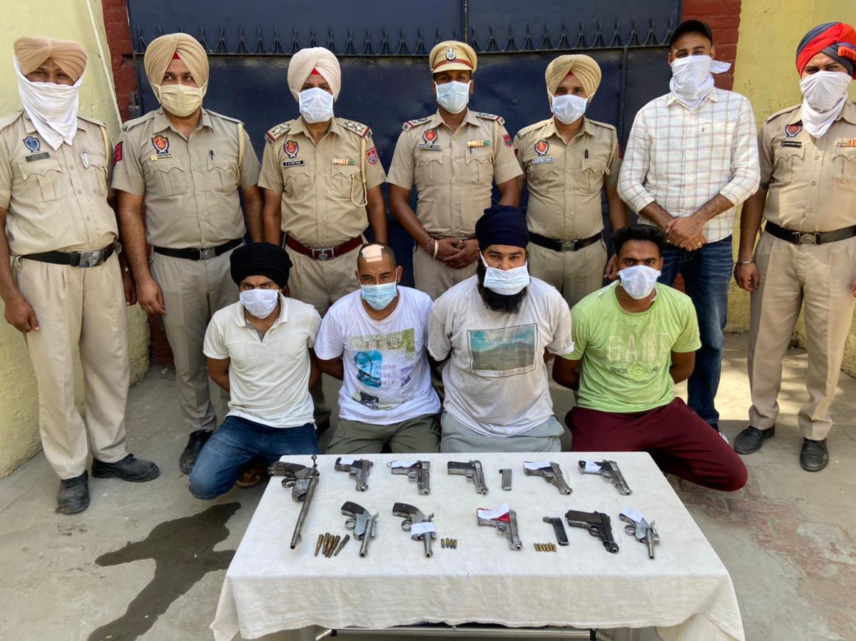 PP_kapurthala's tweet photo. @PP_kapurthala BUSTED A GANG OF ROBBERS &amp; ARRESTED 4 PERSONS. A CACHE OF ARMS &amp; AMMUNITION SEIZED INCLUDING 10 PISTOLS, 1 MODIFIED RIFLE .315 BORE, 06 MAGAZINES &amp; 11 LIVE BULLETS. ROBBERS WERE DRAFTING GAME PLAN TO ROB CASH FROM PETROL PUMPS AND FARMERS. 
#ActionAgainstCrime https://t.co/BVpK0qJD23