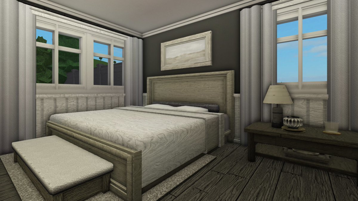 made this custom bed frame and duvet cover for the bedroom in my most recent home

hope you like how it turned out
#roblox #bloxburg #bloxburgbuild