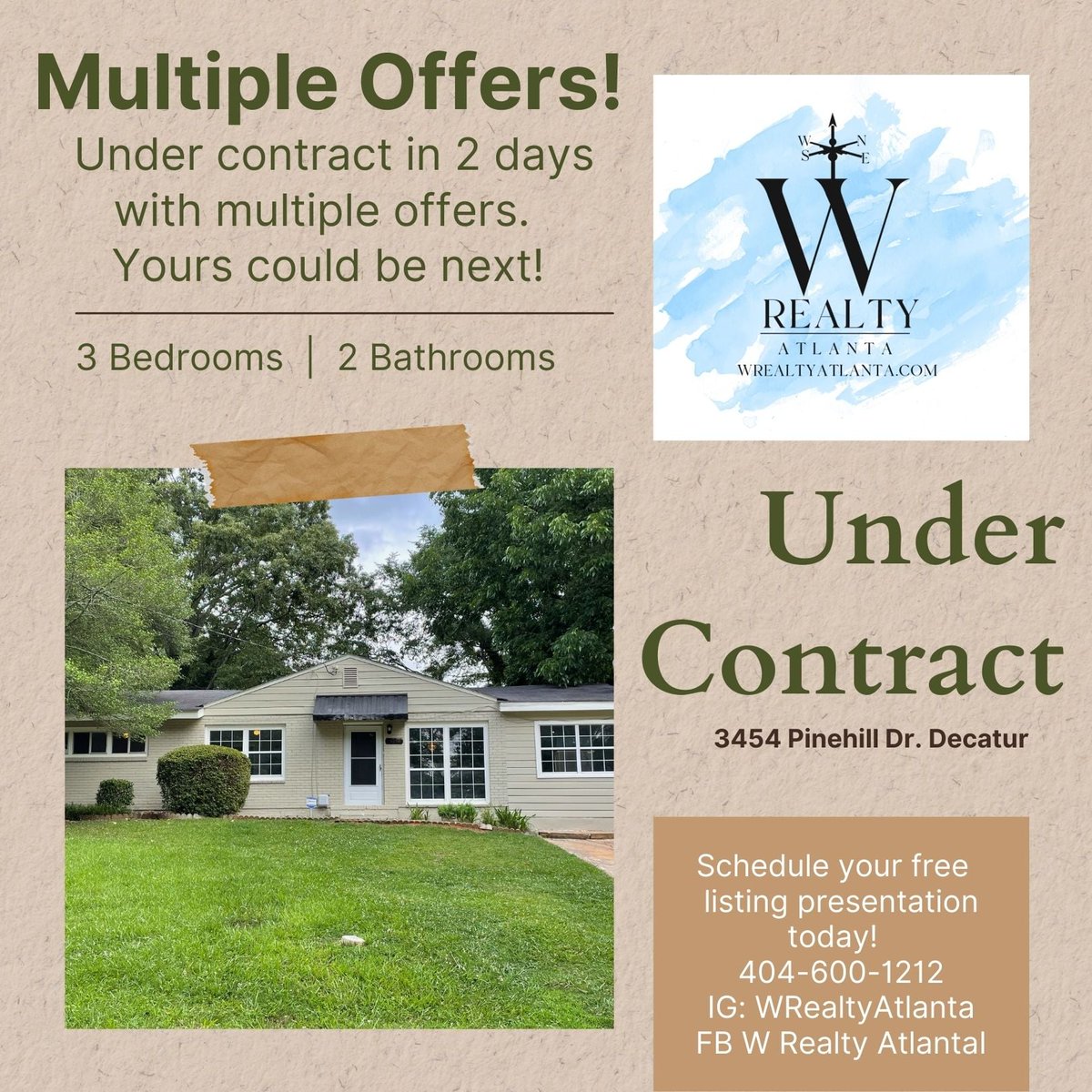 WRealtyAtlanta's tweet image. Under contract with multiple offers in just two days!  Premarketing, social media campaigns, and a personalized marketing plan including an open house and local business drop-by.  Give us a call 404-600-1212
#decaturbuyersagent #decaturlistingagent #wrealtyatlanta #forsaledecatur