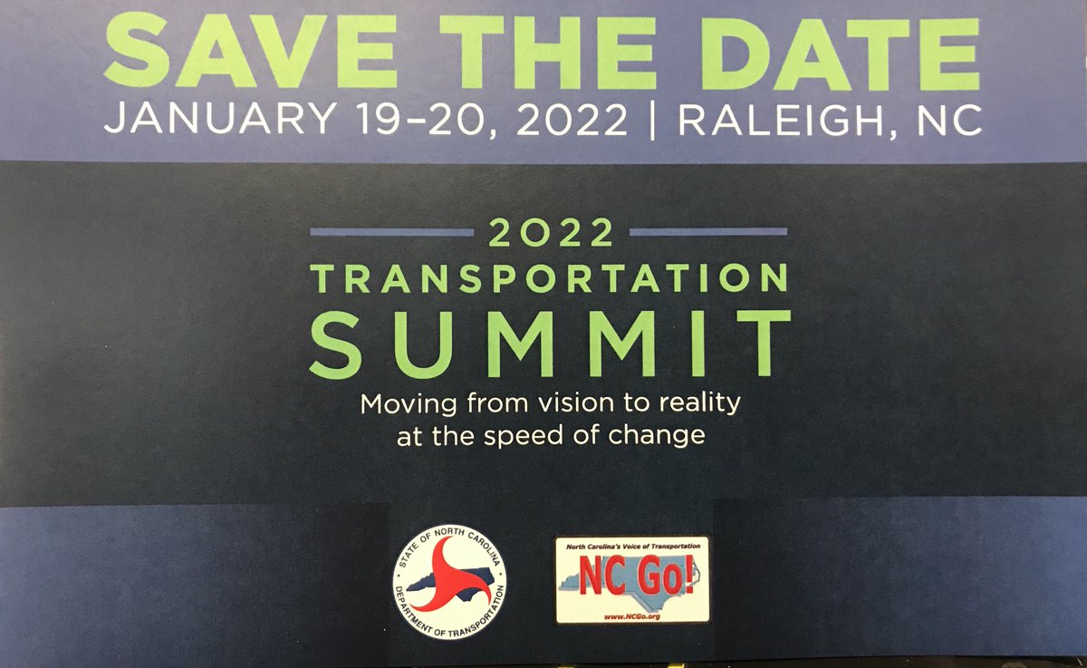 Savethedate! NC #Transportation Summit Jan 19-20, 2022. ⁦<a href="/MVA_PA/">MVA Public Affairs</a>⁩ ⁦<a href="/WeAreCentralina/">Centralina Regional Council</a>⁩ ⁦<a href="/clt_alliance/">Charlotte Regional Business Alliance</a>⁩ ⁦@unccui⁩ ⁦<a href="/CLTgov/">City of Charlotte</a>⁩ ⁦<a href="/winnerspath/">Winnerspath</a>⁩ ⁦<a href="/CLTCenterCity/">Center City Partners</a>⁩ ⁦<a href="/JulieEiselt/">Julie Jacobus Eiselt</a>⁩ ⁦<a href="/CLTRegionalTPO/">CRTPO</a>⁩ ⁦<a href="/EnoTrans/">Eno Center for Transportation</a>⁩ ⁦<a href="/CarolinasAGC/">Carolinas AGC</a>⁩