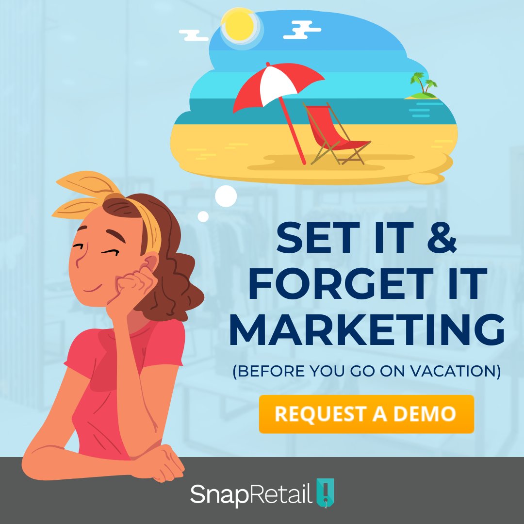 snapretail's tweet photo. The perks of automated marketing are endless, but being able to go on vacation and know your email and social media marketing are on autopilot is a great feeling! Book a demo today and learn more: https://t.co/tx7ISYbq7T https://t.co/bDG84NSiZ2