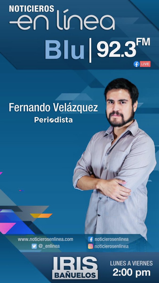 FernandoV_mx's tweet photo. De lunes a viernes nos escuchamos @_enlinea con @irisbanuelos de 14:00 a 15:30 por #BluFM 92.3 y en FB en la página de Noticieros en línea. https://t.co/BFDpGNrAaI