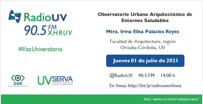CUO_UV's tweet photo. Sintoniza MAÑANA #VozUniversitaria de Radio UV 📻 y conoce qué es un entorno saludable con el Observatorio Urbano Arquitectónico de Entornos Saludables #OUAES  
➡14:00 h | 90.5 FM y en línea: https://t.co/YvdwvvsaI4
Página web: https://t.co/0Ed04kg9f8 https://t.co/ghFQQgbVAi