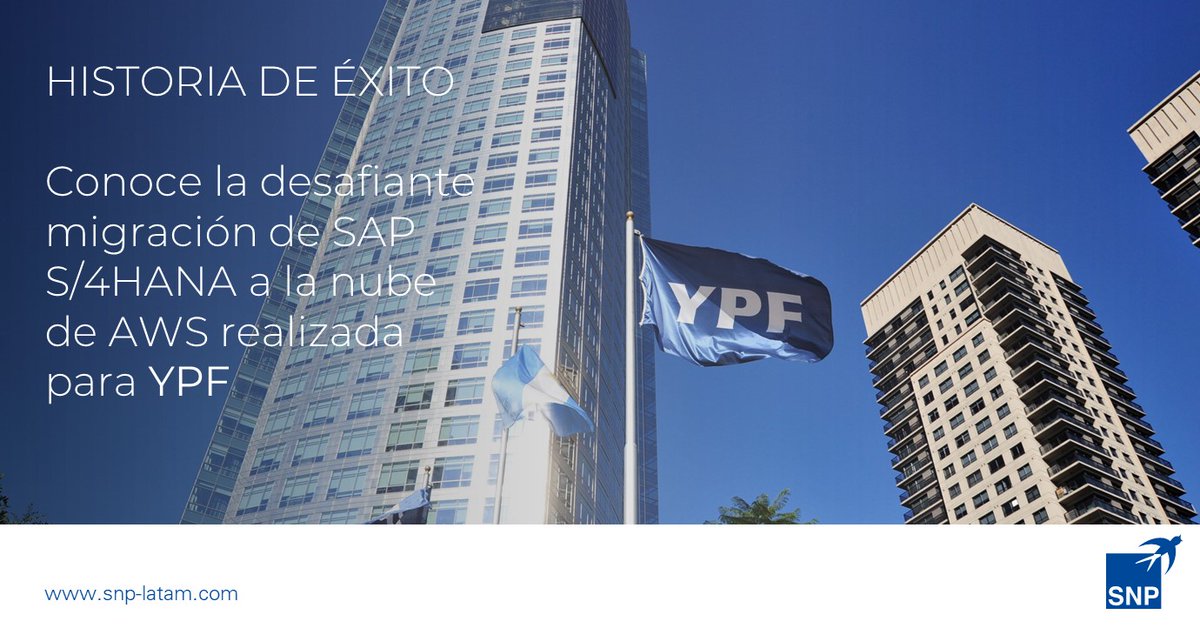 🥳 Les compartimos la historia de éxito junto a YPF y AWS

☁️ Migración SAP S/4HANA a la nube de AWS.
⌛ 14 meses.
⚠️ Se migraron 170 servidores
📚 Volumen de datos: 300 TB

Para leer sobre el proyecto: hubs.la/H0RlyB_0
#sap #migración #s4hana #bluefield #aws #ypf
