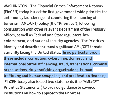 Today, less than a year after we published the #FinCENFiles, FinCEN announces government-wide anti-money laundering priorities:
