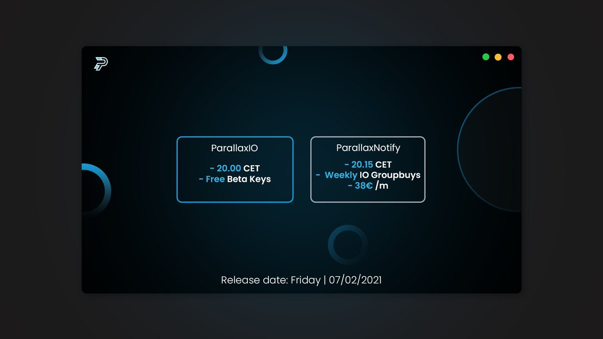 Parallax_AIO's tweet image. JULY RESTOCK DETAILS! 💙

We will be restocking Friday, 2nd July the followings:

- ParallaxIO - Free Invites - 8PM CET
- ParallaxNotify - 38€/M - 8:15PM CET - Weekly ParallaxIO Groupbuys

RT + Comment #ParallaxJuly for another chance to get an EARLY LINK! 🔗