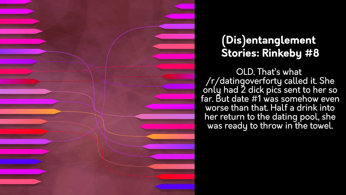 onlydisentangle's tweet photo. Rinkeby #8: OLD. That’s what /r/datingoverforty called it. She only had 2 dick pics sent to her so far. But date #1 was somehow even worse than that. Half a drink into her return to the dating pool, she was ready to throw in the towel. https://t.co/2BC4PlqLPQ