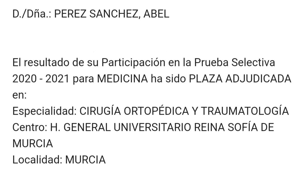 perezabel1's tweet photo. 🎉🎉 Siuuuu aún no me lo creo! Nuevo resi de Cirugía Ortopédica y Traumatología en el Reina Sofía de Murcia 🥳🥳🥳 Plaza soñada y en casitaaa 🔝🤟 https://t.co/l3MJGhTLtx