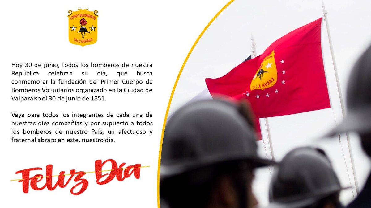 Hoy 30 de junio saludamos a todos los <a href="/BomberosdeChile/">Bomberos de Chile</a>, muy especialmente nuestro Bomberos y Bomberas. FELIZ DÍA¡