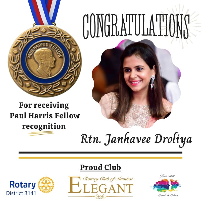 “There are those who give with joy, and that joy is their reward.” 

Congratulations to our member Rtn. Janhavee Droliya for receiving the Paul Harris recognition.. the world needs more humans like you !!

#therotaryfoundation #paulharrisfellow #rotaryforever