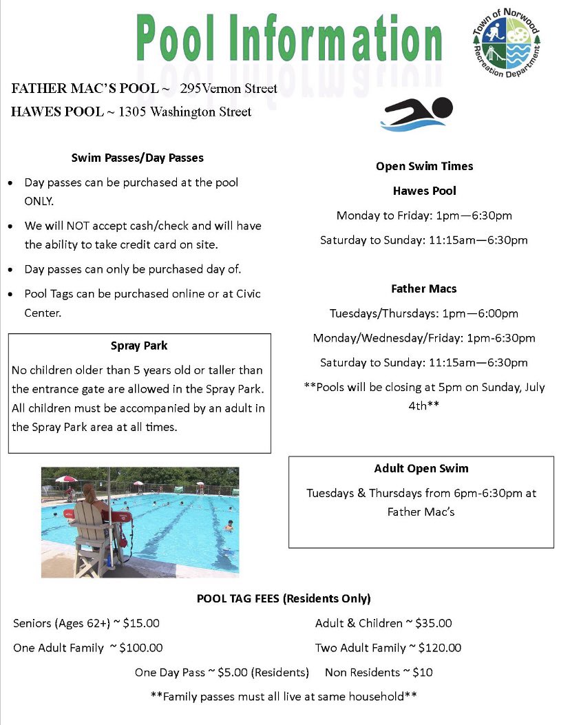 Updated pool schedule!