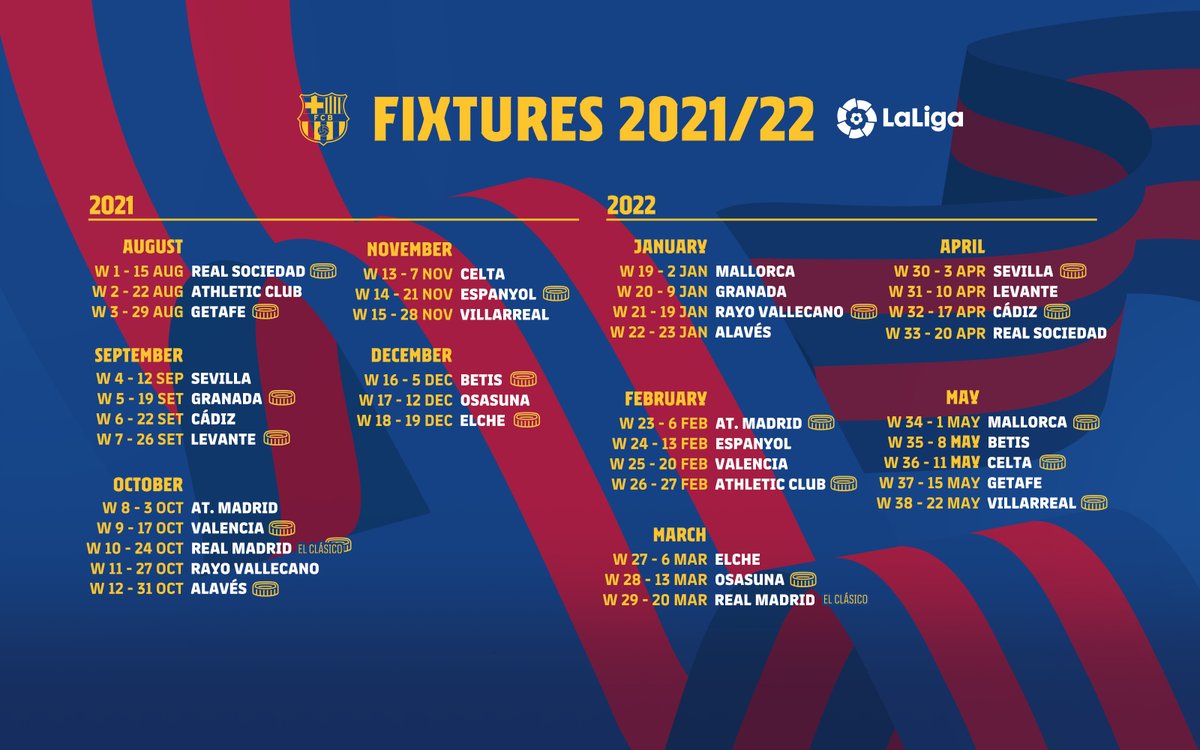 FC Barcelona on Twitter: "📆 The @LaLigaEN calendar is out! 🔥 The countdown 🔛 https://t.co/0mY6b9NGLy" / Twitter