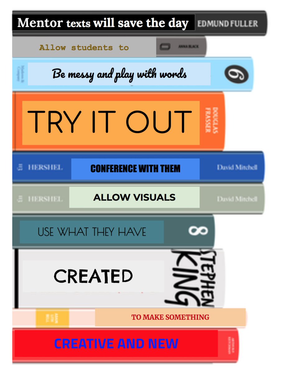 Mrsablund's tweet image. Spine poetry... as a reading response or better a list of subheadings for a topic (example Saturn: These beautiful rings aren&apos;t solid, I&apos;m made of Gas, I&apos;m Not As Dense As You Think...&quot; Thanks @ShawnaCoppola for the reminder in chapter 5 of #writingredefined #gradschool