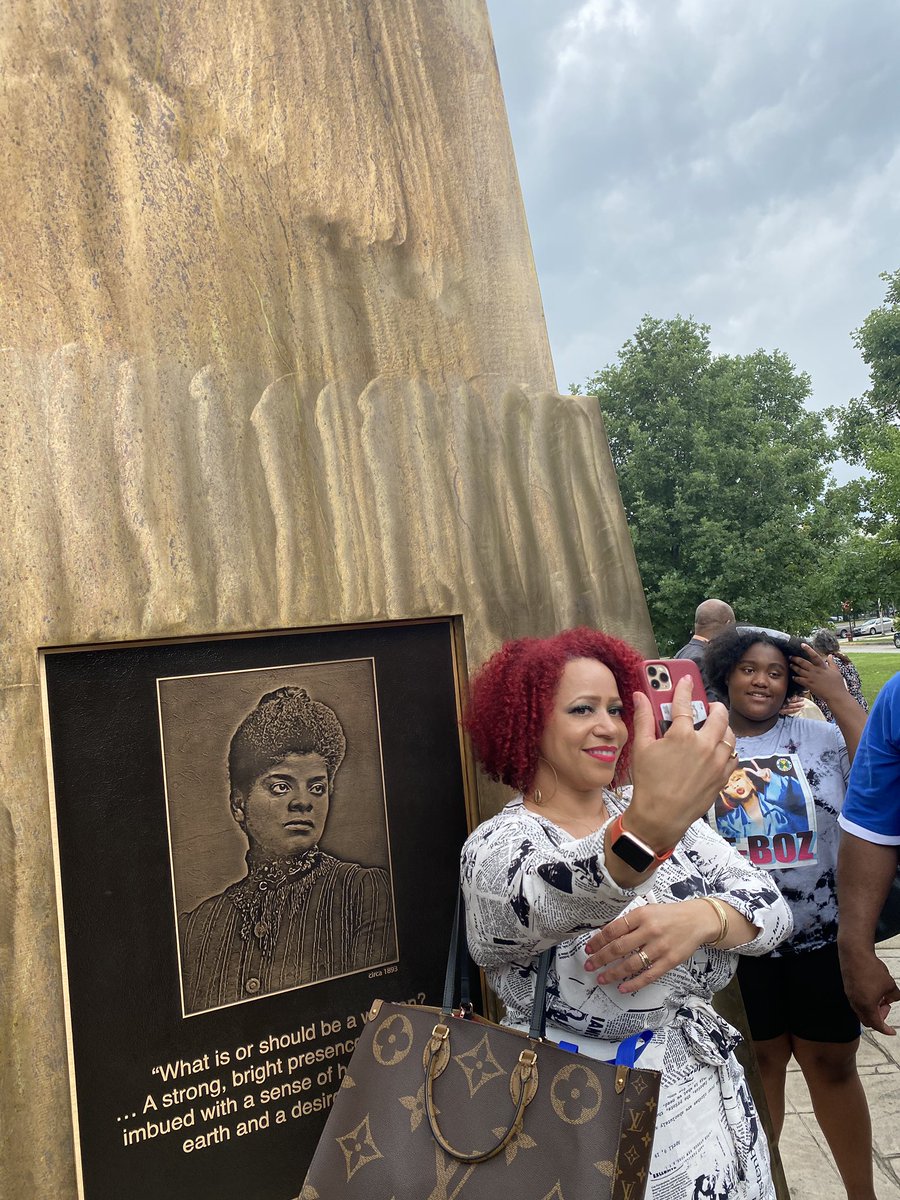 nhannahjones's tweet photo. Such a great day as we unveiled the Ida B Wells monument in Chicago. This Black woman journalist told the truth no matter how much power lined up against her, so, it is cosmically fitting that this happened on THIS day. https://t.co/BjxkROA9Rn