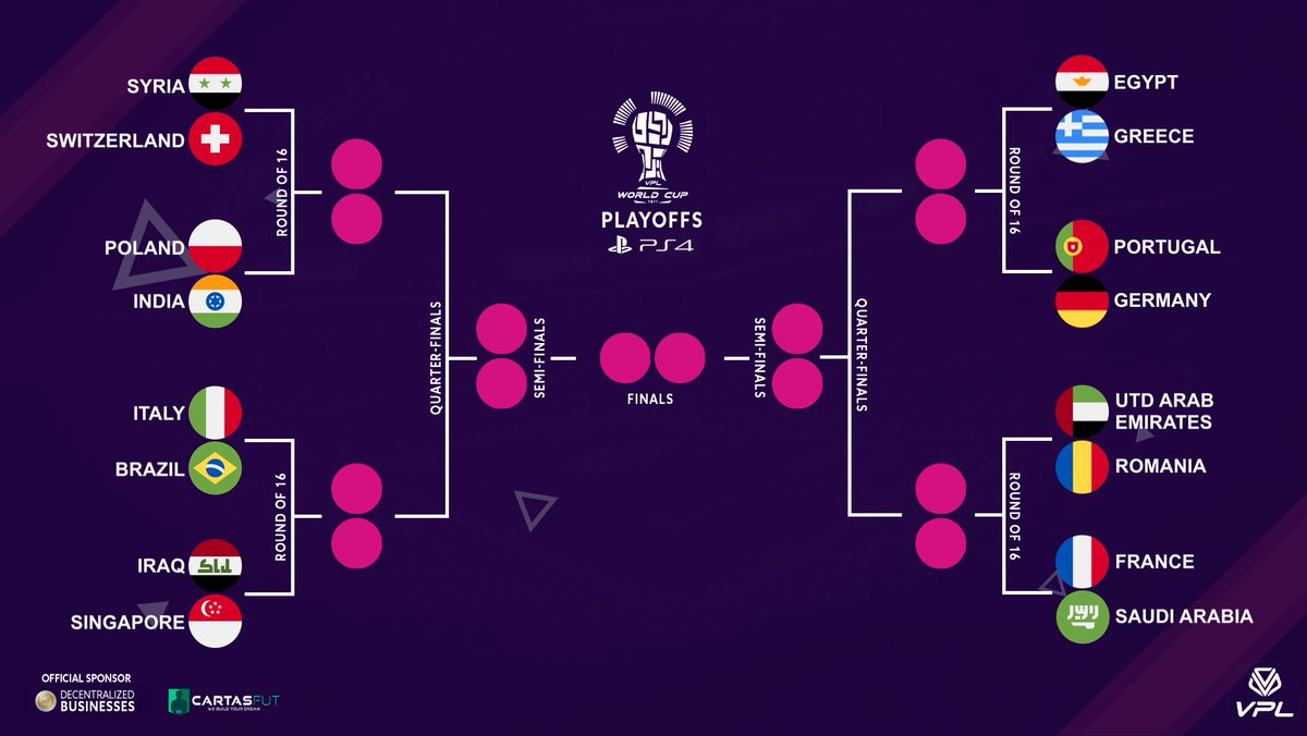 |#PS4| VPL WORLD CUP 2021 - KNOCKOUT STAGE
virtualproleague.com/portal/en/cham…
@VPLPoland 
@VPLPortugalPS 
<a href="/VPLGermany/">VPL Germany</a> 
<a href="/VPLItaly/">VPL Italy 🇮🇹</a> 
<a href="/VPLSaudiArabia/">VPL Saudi arabia</a> 
<a href="/FVPAeSport/">FVPA Esport</a> 
<a href="/EsportsVgl/">VGL eSports</a> 
<a href="/VPLiraq/">VPL Iraq</a> 
<a href="/VPLBrazil/">VPL Brazil</a> 

OFFICIAL SPONSOR: 
<a href="/coin_gm/">GMCoin</a> $GMC 
<a href="/CrfFut/">Cartas Fut CRF</a>
#virtualproleague  #esports #11vs11 #fifa21 #proclub