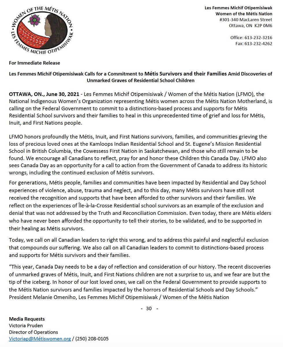 womenofthemetis's tweet photo. Les Femmes Michif Otipemisiwak Calls for a Commitment to Métis Survivors and Their Families Amid Discoveries of Unmarked Graves of Residential School Children.

Read the full press release here: https://t.co/vOgYrJqsXF https://t.co/BqKK2azsOz