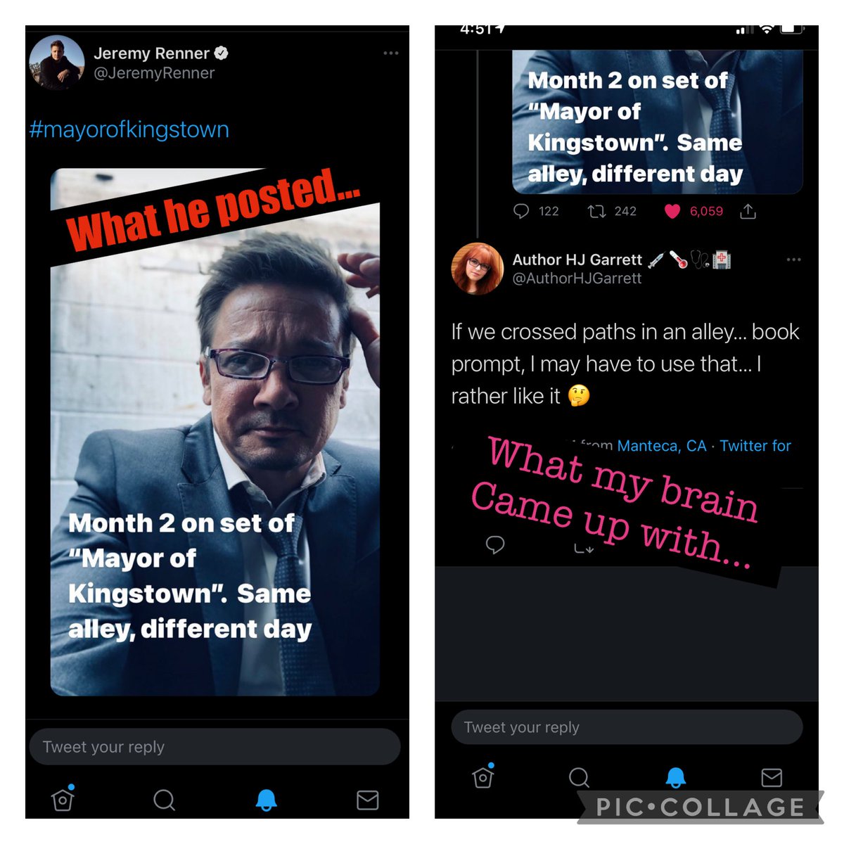 AuthorHJGarrett's tweet photo. When @JeremyRenner #HeartOfAWriter #NovelLife #AmWriting #AlwaysPlotting https://t.co/BPQU6bs1cl