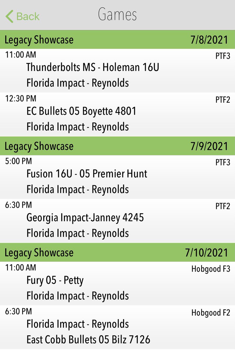Atlanta Legacy next week! Streaming games live from our Facebook page: Florida Impact 05 - Reynolds