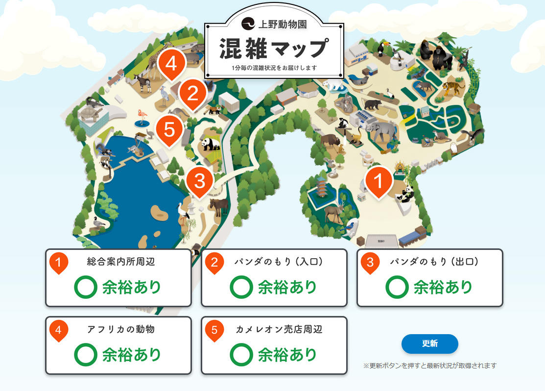 上野動物園 公式 Auf Twitter 上野動物園では ５gとaiカメラを活用し 混雑が予想されるエリアについて1分間隔の混雑 情報を提供しています 混雑を避けながらのご観覧にお役立てください 上野動物園混雑マップ T Co Tjorgxql0c T Co Ewxuxovbmb