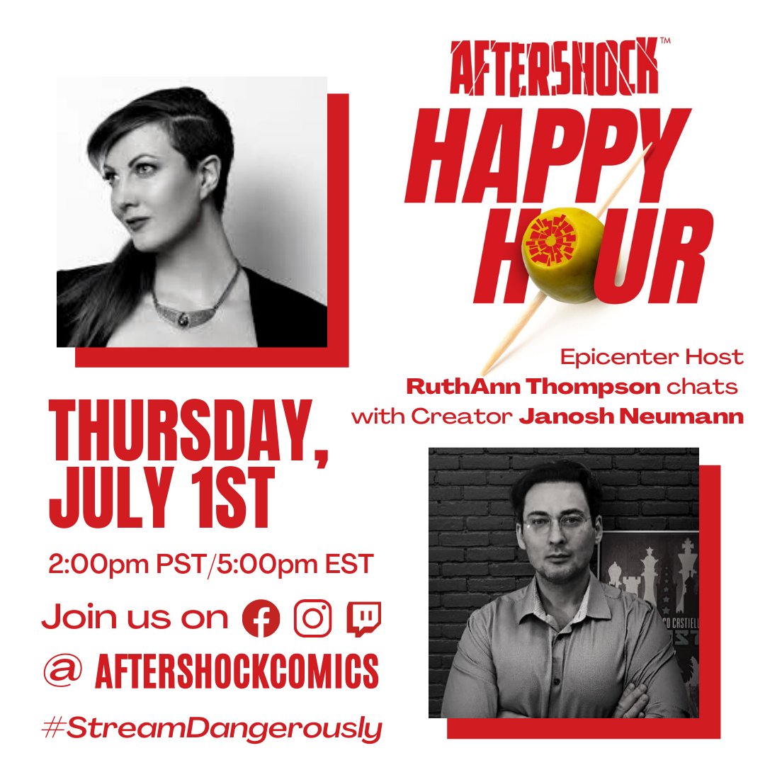 AfterShockComix's tweet photo. THU, July 1 on
🍸 THE AFTERSHOCK HAPPY HOUR 🍸
Epicenter host @ru_thompson chats with #RedAtlantis and ALMOST AMERICAN creator @JanoshNeumann & Community Manager @racheaissance!
➕ LIVE SALE feat. Rarities, Exclusives & Graded #Comics!
#StreamDangerously at 2pm PST/5pm EST 💥 https://t.co/wZPklONdyd
