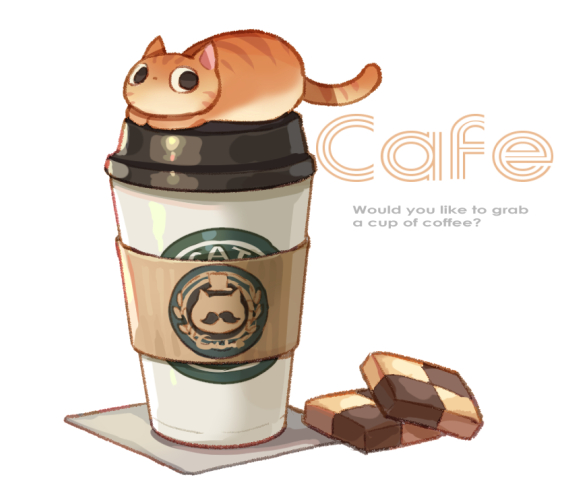 「猫カフェ 」|すざく＠２月１０日発売！『天空の異世界ビストロ店』のイラスト