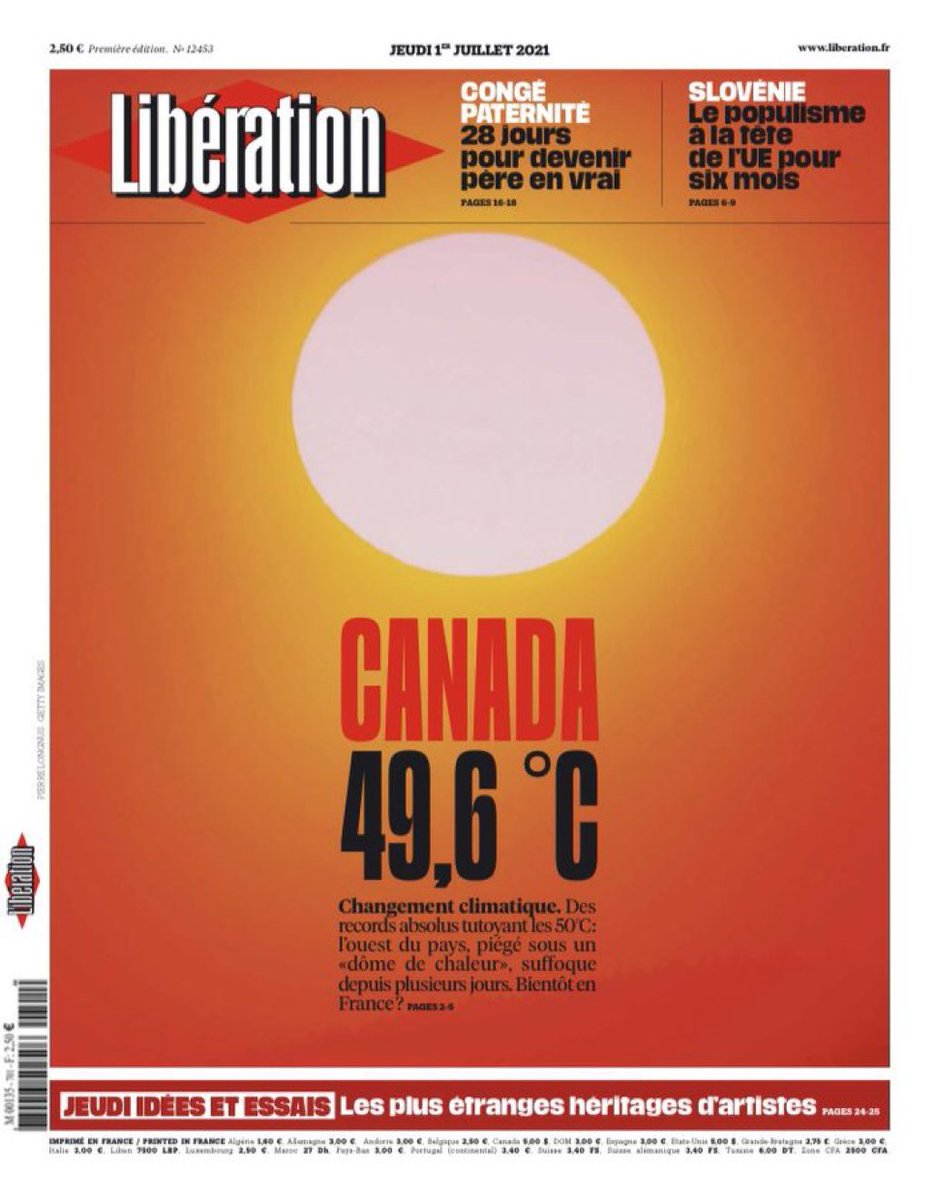 La portada de Libération: 

“Canadá. 49,6” 

#ClimateEmergency