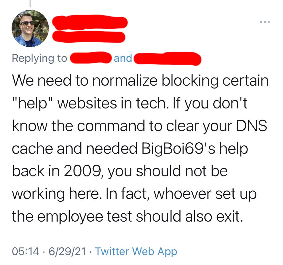 CubicleApril's tweet image. I'm not paid six figures as an engineer at @Twitter because I've memorized obscure DNS commands.

I'm paid it because I know when to look something up, know how to do it, and can recognize safe and correct answers.

And I'm senior because I can explain that information to others.