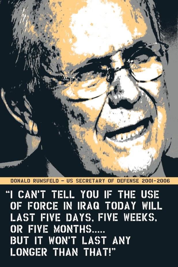 Shay_Culligan's tweet photo. So Donald Rumsfeld is dead. Here is my artwork from 2011.
“Rumsfeld”
Serigraph on Card Stock -NFS
#rumsfeld #rumsfelddead #politicalart #knownknown #knownunknown https://t.co/vuJ6hfuWqM