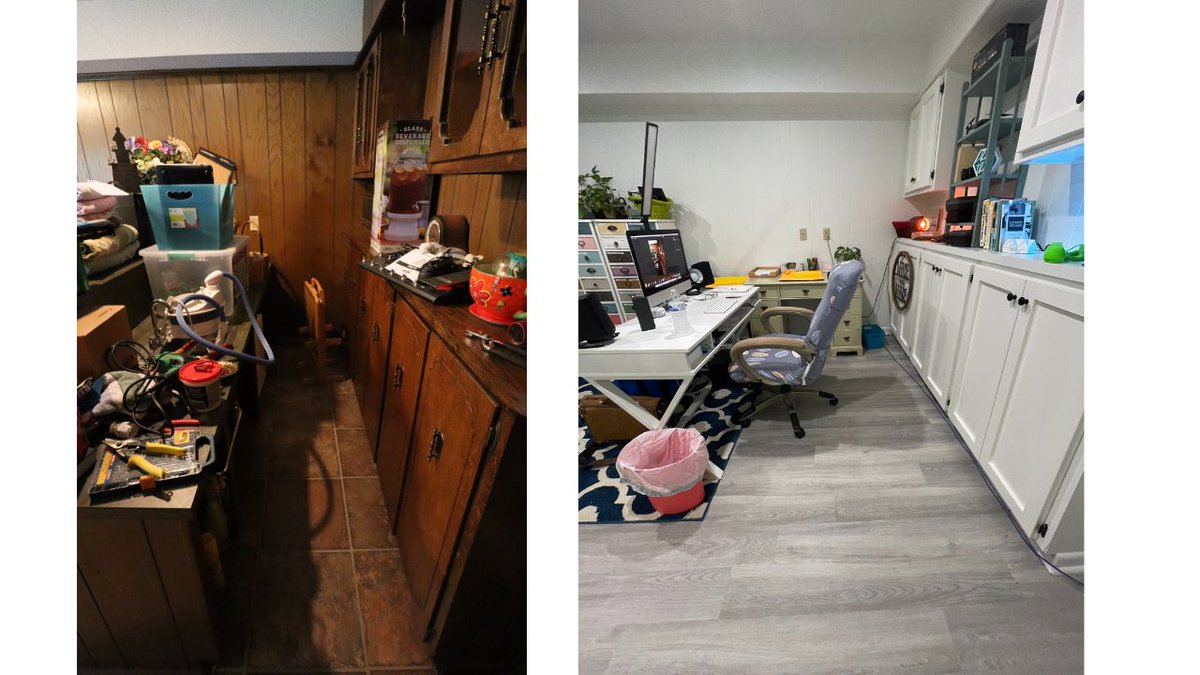 SeeMallardMedia's tweet photo. I’m out of the dining room in my own space! I’m working on the decor, but for now it is a great place to work. We had a bar there before, but for the past 15 years it’s just been a storage area. It was pretty cool for the 70’s, but not 2021. https://t.co/302G955wC9