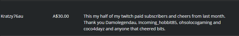 kratzy76au's tweet photo. Thank you to my Subscribers on Twitch @DamolegendAU @Coco_4_dayz @LocoOhso @imcominhobbit85 half of your twitch sub has been donated to @SCF_streamers Go check out Kratzy76AU 's fundraiser for Stream Raiser on @WeAreTiltify | https://t.co/60aj6Y8lzY #StreamRaisers #givingback https://t.co/lVg1Hj7PAV