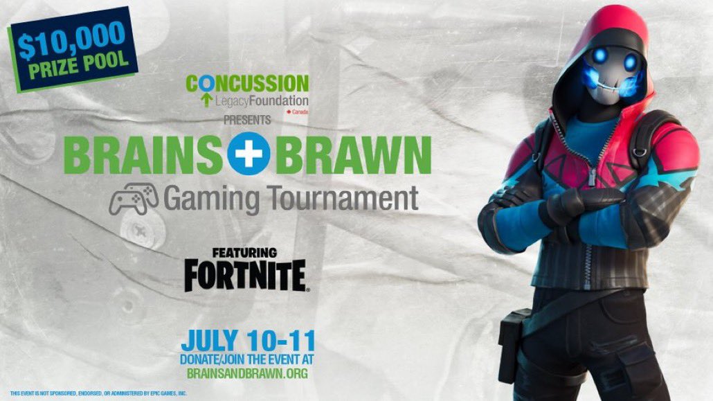 Ready to win your share of $10k? 🧐 Welcome to the Brains and Brawn #Fortnite Gaming Tournament 🔥 A live stream event in support of Concussion Legacy Foundation Canada! 💪 July 10-11th Sign up 👇👇 brainsandbrawn.org/tournament